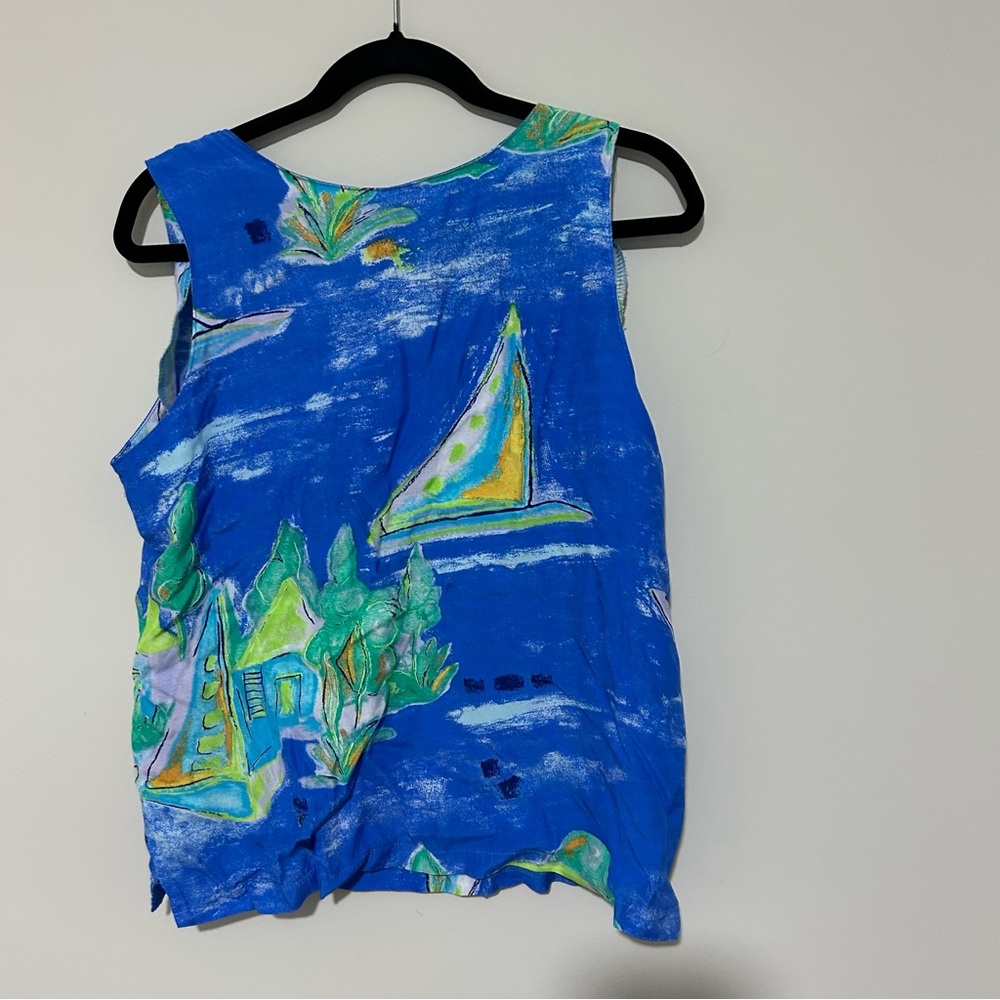 Vintage Blue Green Graphic Seasuns Pattern Tank Top Size Medium - Picture 3 of 4